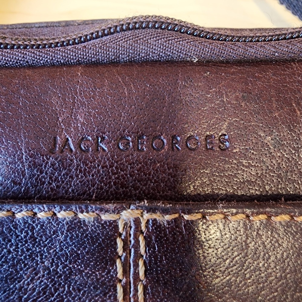 Jack Georges American Voyager Double Zippered Crossbody Brown Leather Bag  EUC - Picture 2 of 10